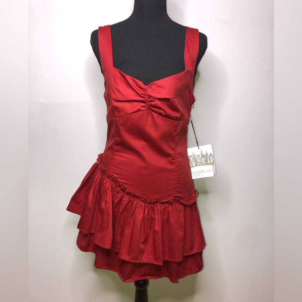 Grand Street Studio Red Sleeveless Asymmetrical Mini Large Dress